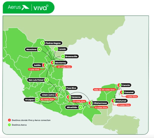 conectividad aérea Viva y Aerus